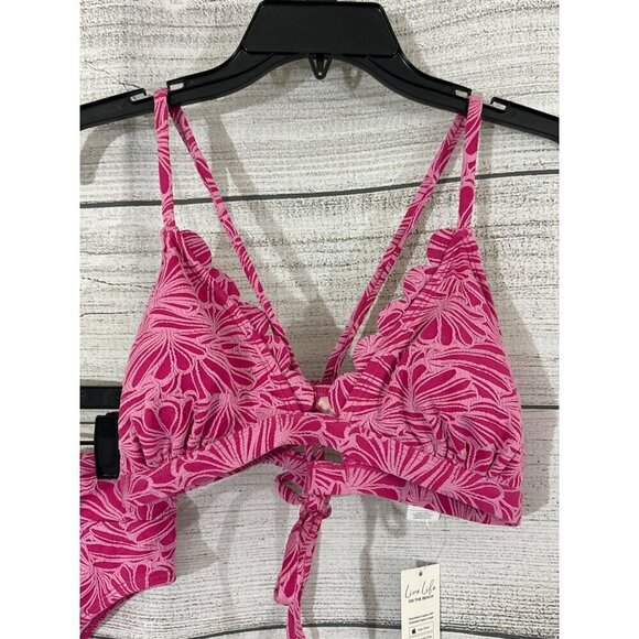NWT Cupshe Women's Pink Floral Scalloped Bikini Top High Waist Bottom Large - Picture 2 of 3